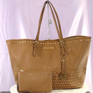 Michael Kors Jet Set Studded Tote & Travel Wristlet Luggage (ACORN)